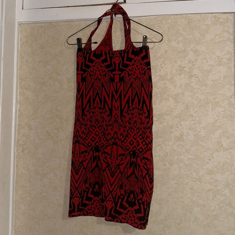 Black and Red Criss-Cross Stretch Bandage Mini Dress - Picture 2 of 2
